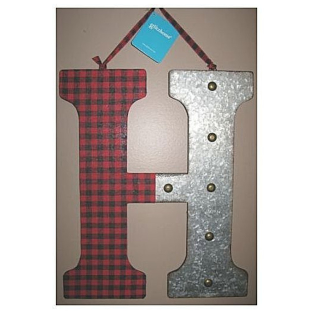 NEW! Plaid Wood/Metal Initial "H" Wall Decor